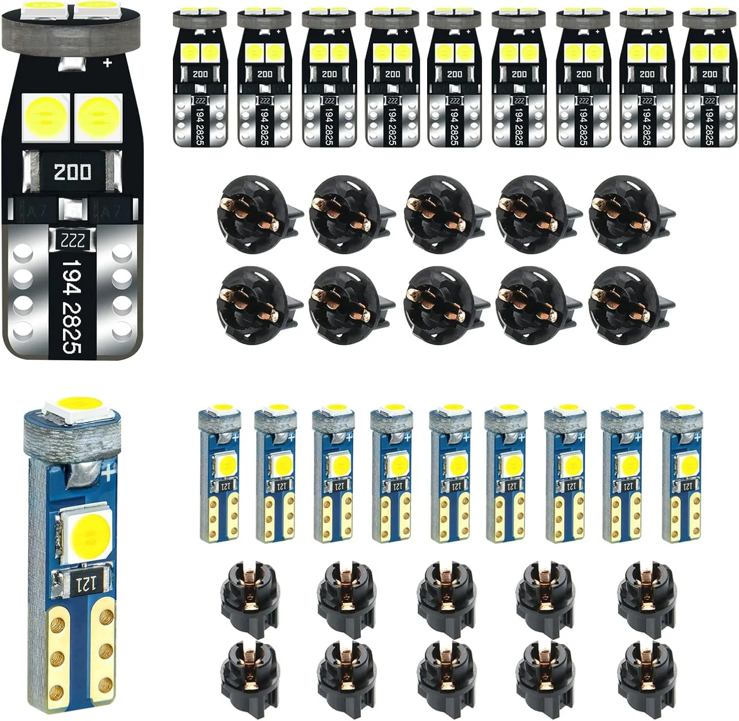 12V White T5 37 74 73 2723 2721 T10 158 168 194 2825 with Socket Instrument Cluster Light LED Bulb Replacement Dashboard Panel Gauge Indicator Lamp PC74 PC37 PC118 PC168 PC175 PC194 PC195 PC160 PC161
