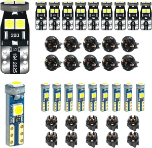 12V White T5 37 74 73 2723 2721 T10 158 168 194 2825 with Socket Instrument Cluster Light LED Bulb Replacement Dashboard Panel Gauge Indicator Lamp PC74 PC37 PC118 PC168 PC175 PC194 PC195 PC160 PC161