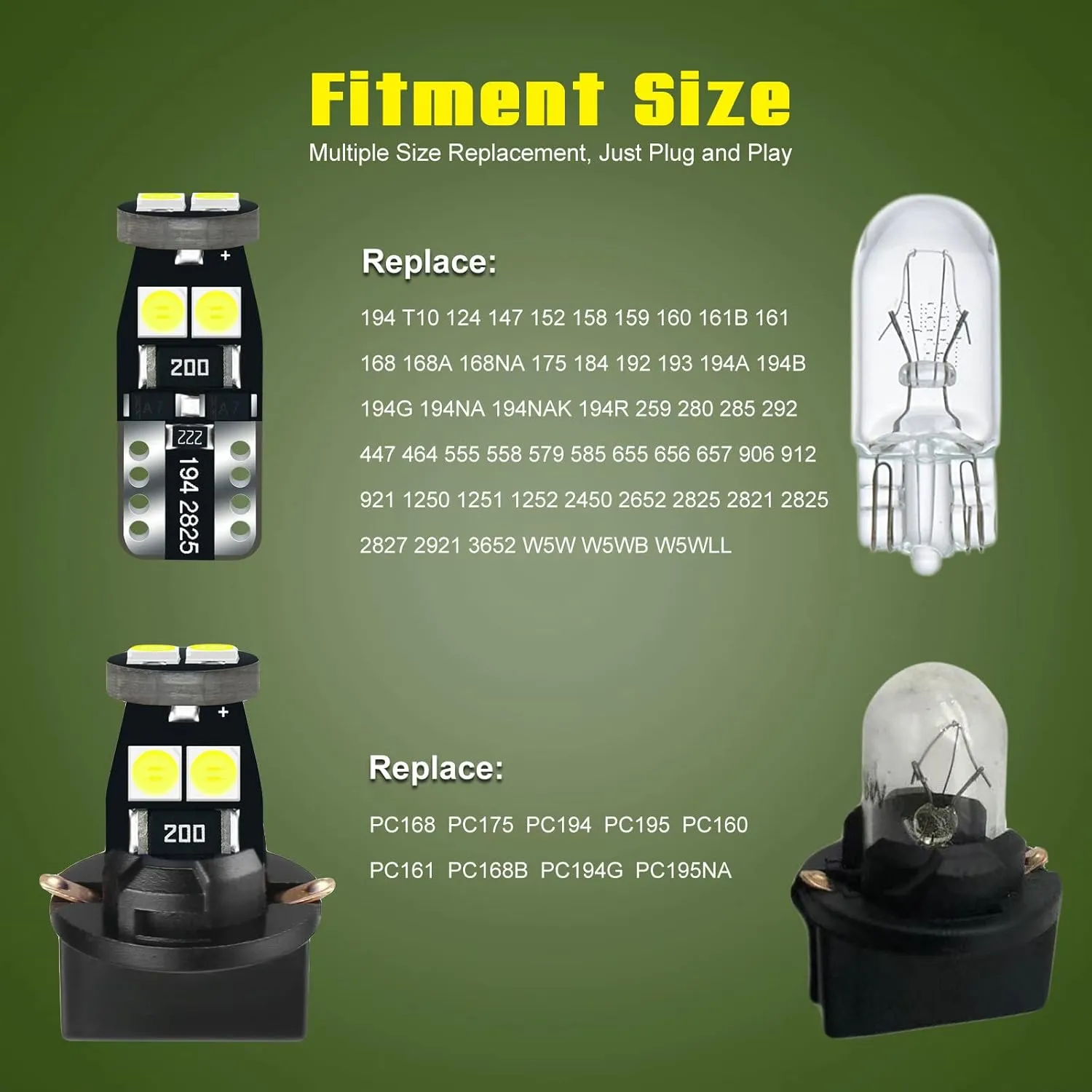 12V White T5 37 74 73 2723 2721 T10 158 168 194 2825 with Socket Instrument Cluster Light LED Bulb Replacement Dashboard Panel Gauge Indicator Lamp PC74 PC37 PC118 PC168 PC175 PC194 PC195 PC160 PC161