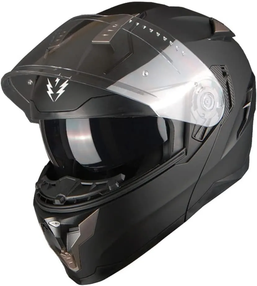 1Storm Motorcycle Modular Full Face Helmet DOT Adults Street Bike Flip up Dual Visor Sun Inner Shield Anti Fog Pinlock Ready Shield: Matt Black