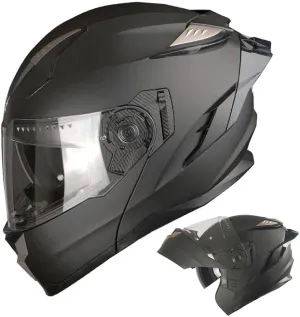 1Storm Motorcycle Modular Full Face Helmet DOT Adults Street Bike Flip up Dual Visor Sun Inner Shield Anti Fog Pinlock Ready Shield: Matt Black