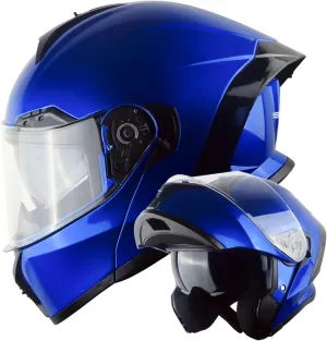 1Storm New Motorcycle Bike Modular Full Face Helmet Dual Visor Sun Shield: NOLED-X90 Glossy Blue