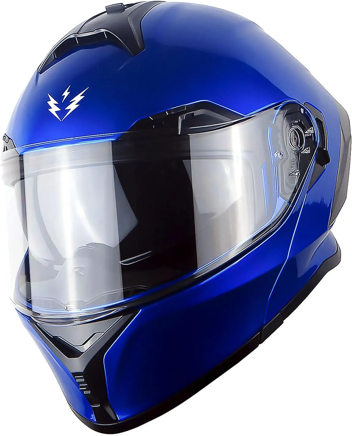 1Storm New Motorcycle Bike Modular Full Face Helmet Dual Visor Sun Shield: NOLED-X90 Glossy Blue