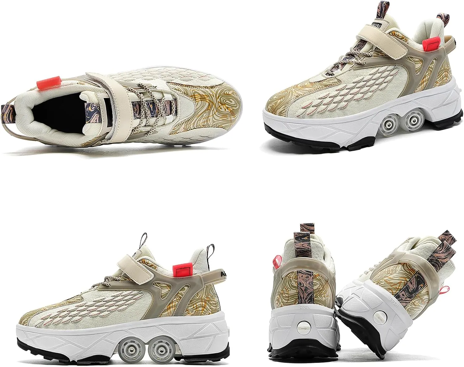 2 in 1 Deformation Roller Shoes, Roller Skate Shoes Outdoor with Detachable Brake Removable Pulley Skates Sneakers Skating Parkour with Wheels for Girls Boys