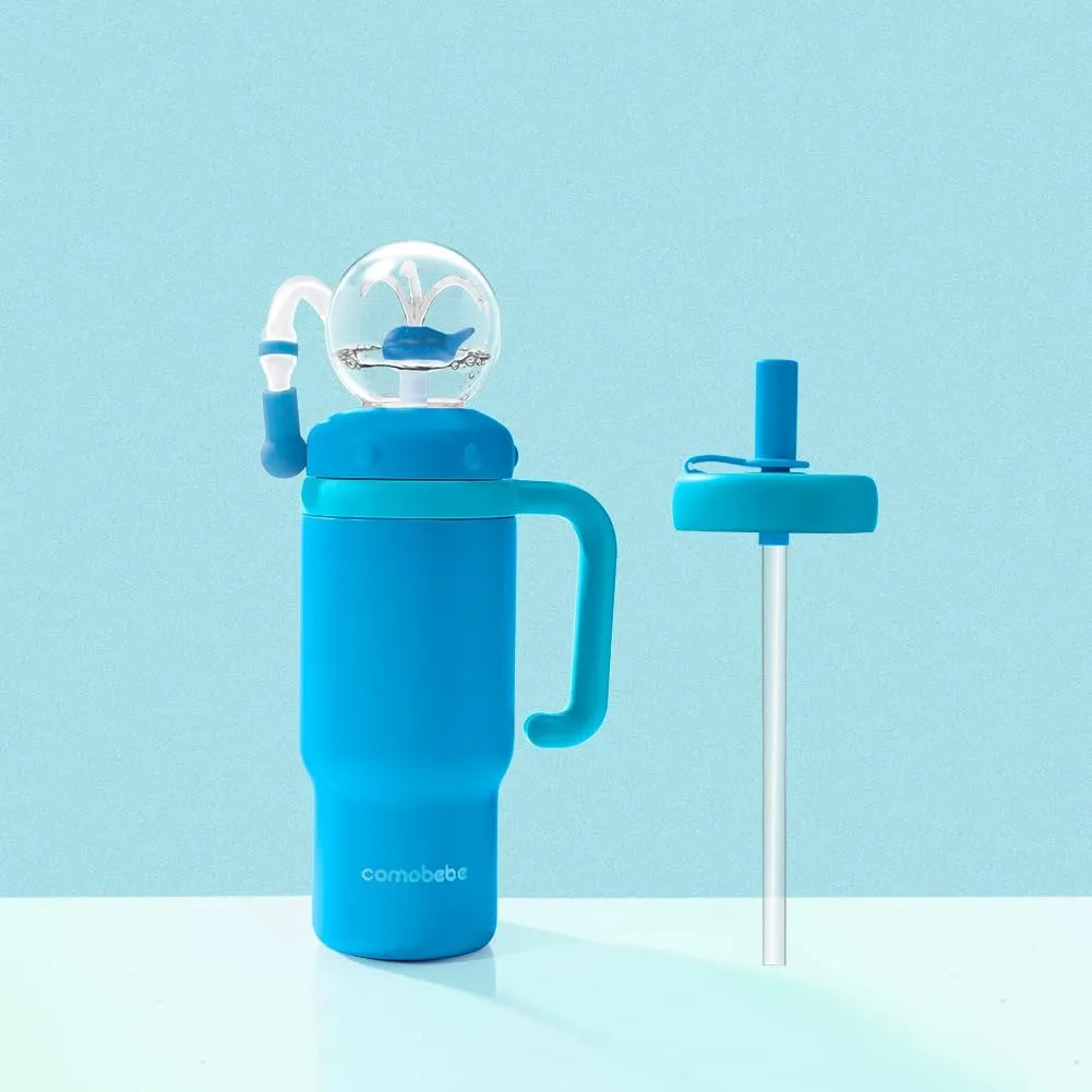 24oz Whale Fountain Tumbler with Fun Fountain Effect,Stainless Steel Whale Fountain Tumbler with Handle,Two Lids,Spill-Proof, Dishwasher Safe,Perfect for Kids, Teens,and Adults