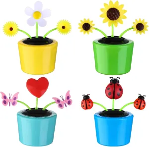 4 Solar Dancing Bee Toy Solar Powered Dancing Sun Flower in Colorful Pots Swinging Daisy Flip Flap Animated Bobblehead Dancer Window Rose Sun Catcher Car Dashboard Decor Portable Suncatchers