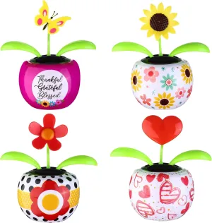 4 Solar Dancing Butterfly Toy Solar Powered Dancing Sun Flower in Colorful Pots Swinging Heart Shape Flip Flap Animated Bobblehead Dancer Window Rose Sun Catcher Car Dashboard Decor