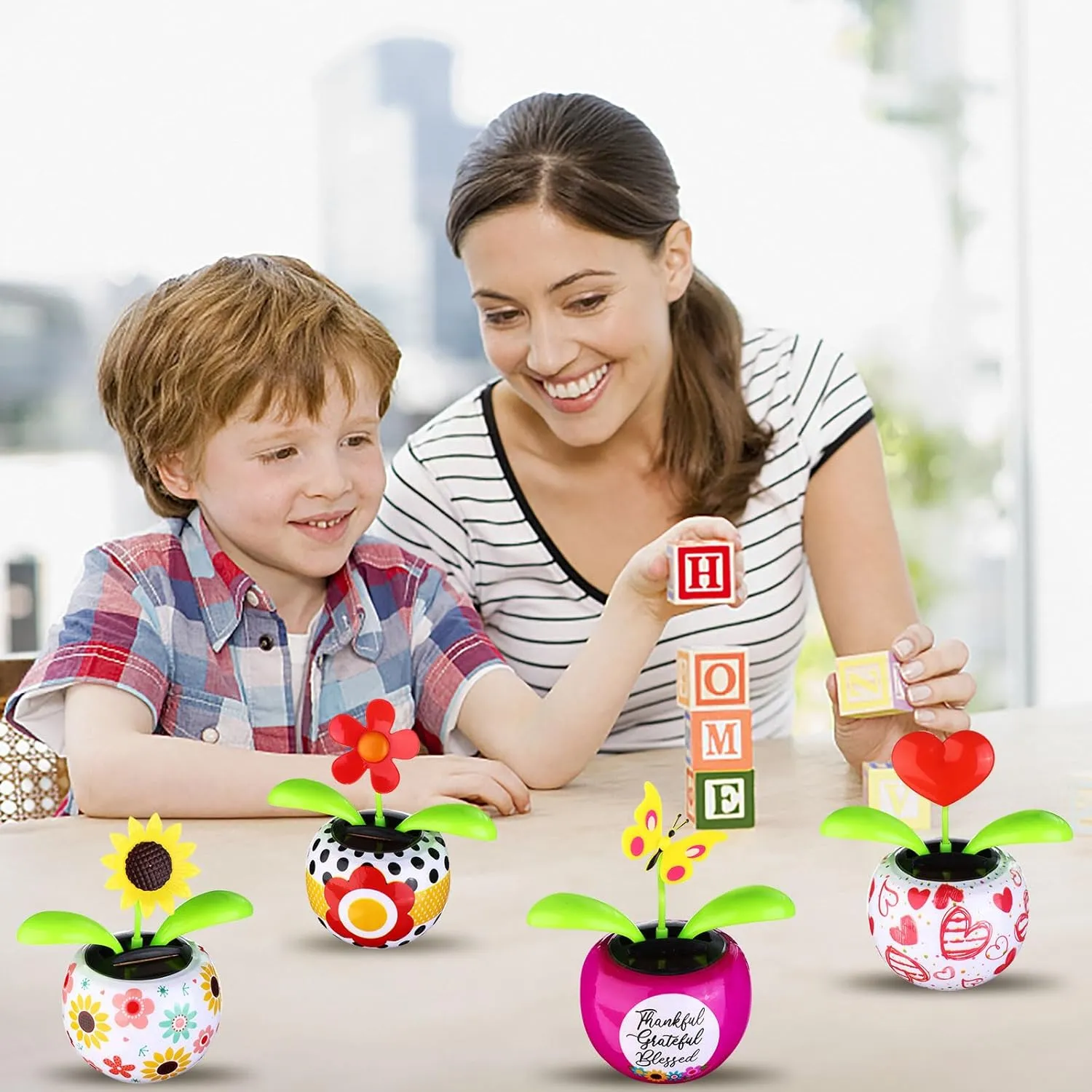 4 Solar Dancing Butterfly Toy Solar Powered Dancing Sun Flower in Colorful Pots Swinging Heart Shape Flip Flap Animated Bobblehead Dancer Window Rose Sun Catcher Car Dashboard Decor