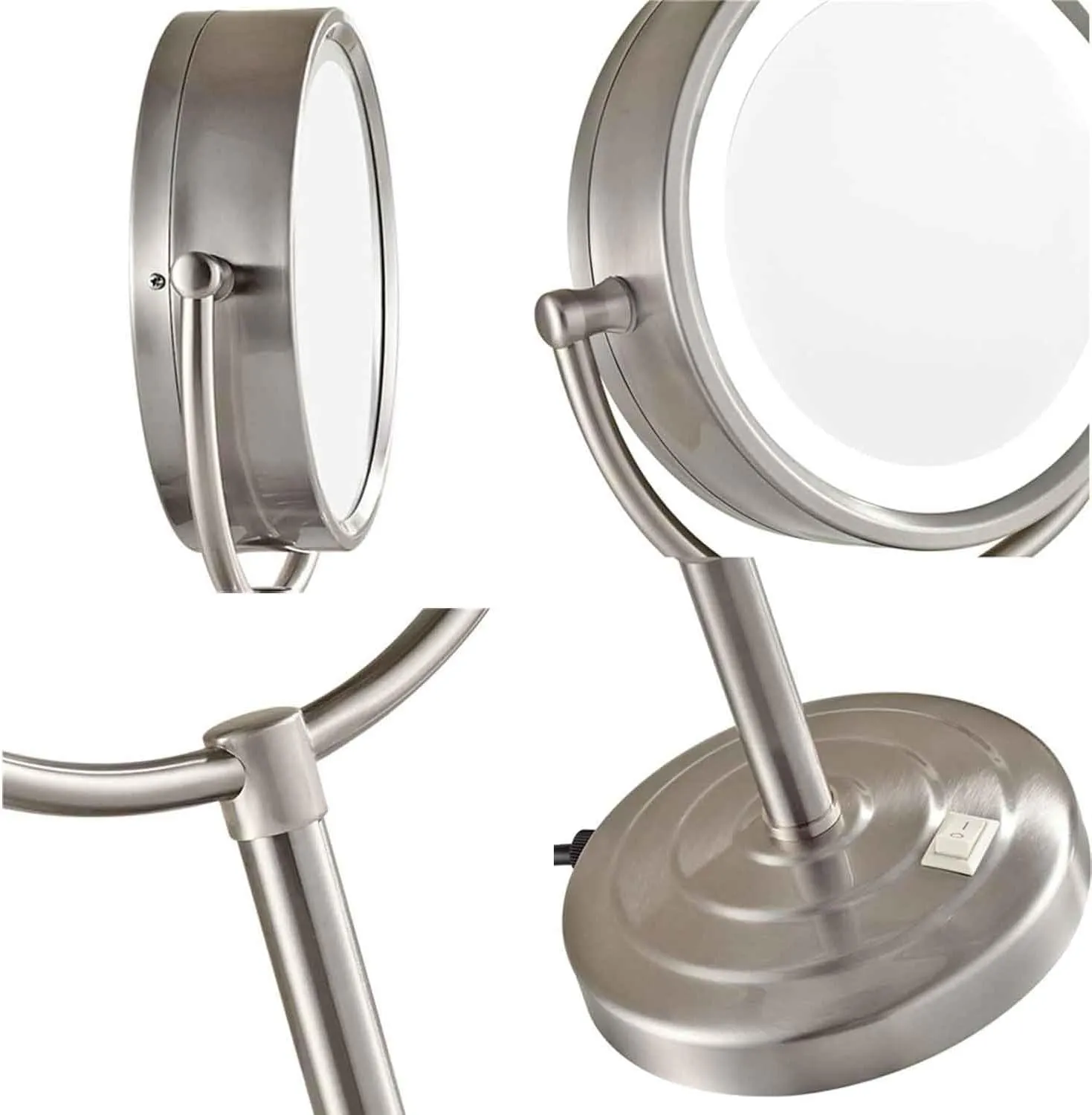 8.5 Inch Tabletop LED Lighted Makeup Mirror with Magnification, Brushed Nickel Double Sided Desk Vanity Mirror, Plug PoweredChrome,5X