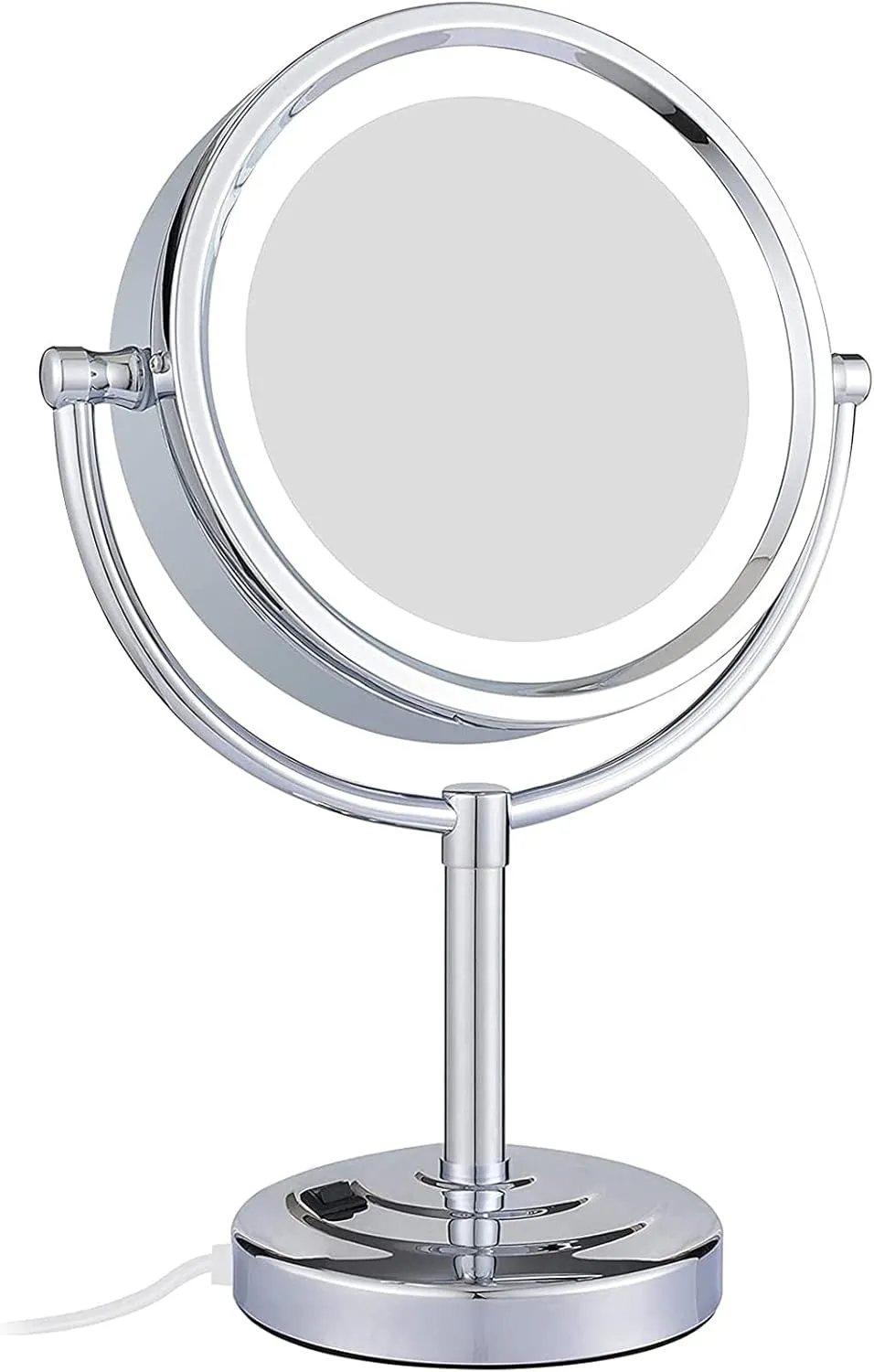 8.5 Inch Tabletop LED Lighted Makeup Mirror with Magnification, Chrome Finish Double Sided Desk Vanity Mirror, Plug Powered,5x