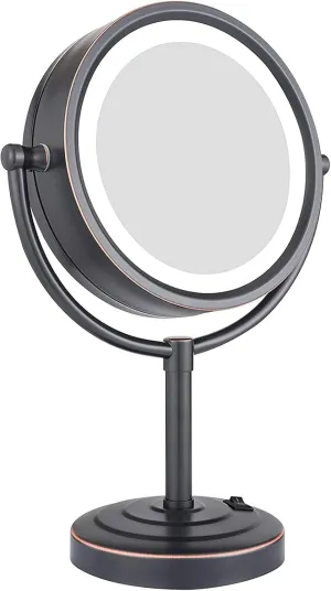 8.5 Inch Tabletop LED Lighted Makeup Mirror with Magnification, Oil Rubbed Bronze Black Double-Sided Shaving Vanity Mirror, Plug Powered,10X
