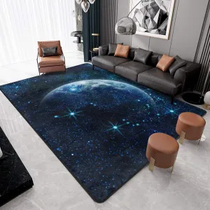 9CH Galaxy Moon Area Rug Mat - Planet Earth in Space Large Rugs Carpet for Home Decor Living Bedroom Dinning Room Indoor Non-Slip Floor Mat 6' X 9'