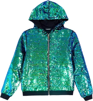A ARFAR Women Sequin Jackets Flip Glitter Varsity Hooded Sparkly Coat Party Outwear Ladies Shiny Cloth