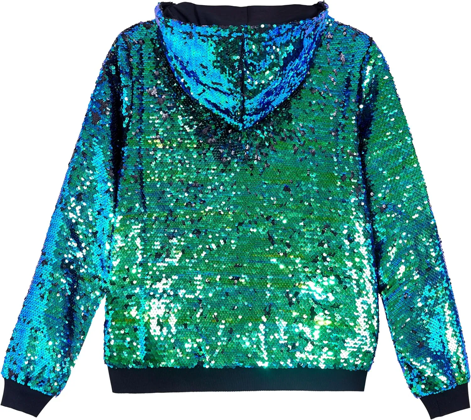 A ARFAR Women Sequin Jackets Flip Glitter Varsity Hooded Sparkly Coat Party Outwear Ladies Shiny Cloth