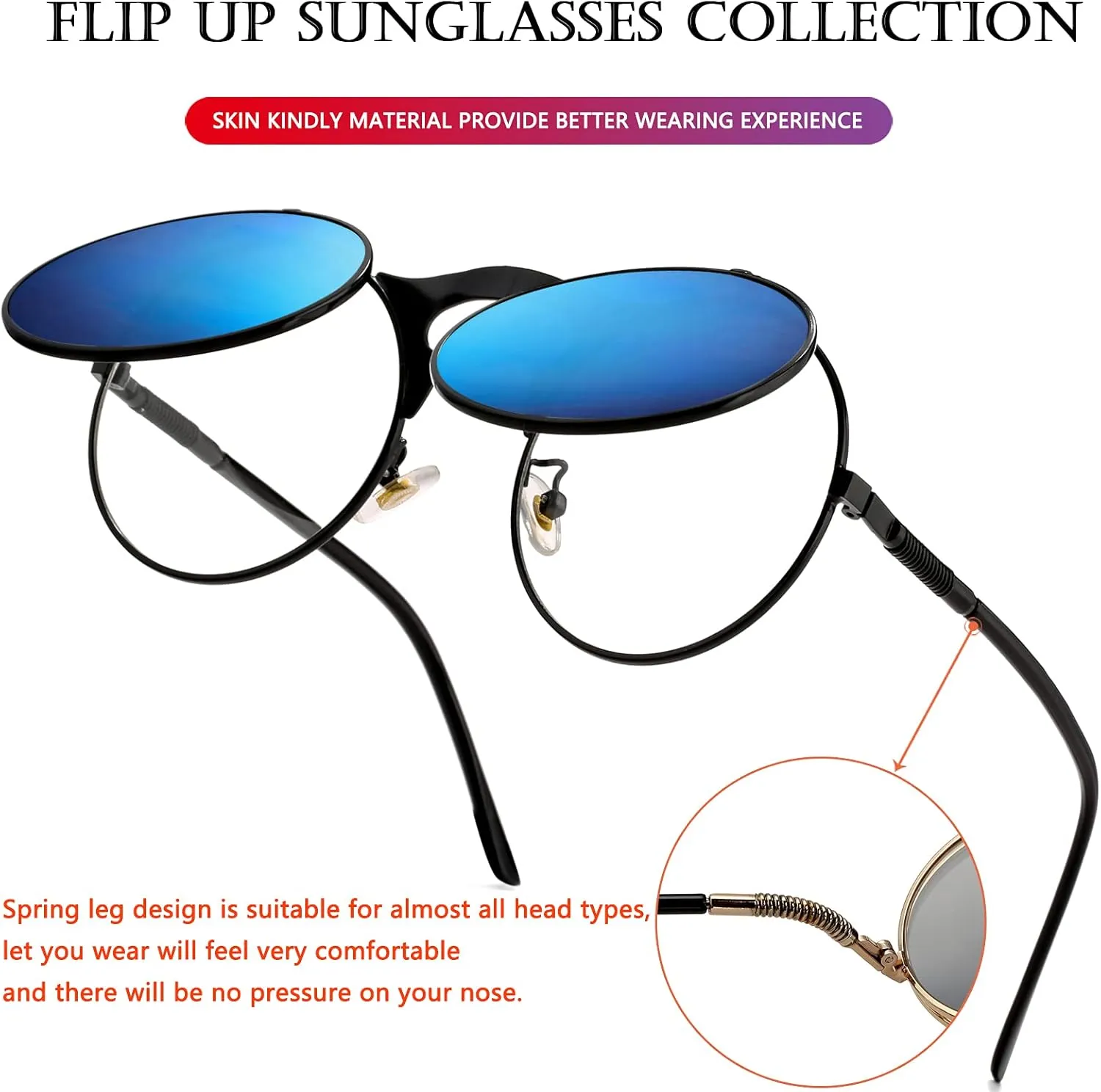 AIEYEZO Round Flip Up Sunglasses for Men and Women Rave Flip Glasses 90's Retro Steampunk Style