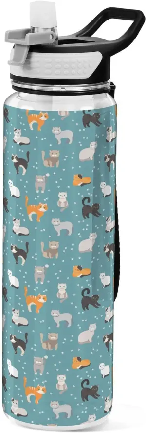 ALAZA Cute Cats Kitten Print Water Bottle with Straw Lid 32oz Leakproof Sport Water Bottle Clear Large Gym Water Jug for Women Men Outdoor