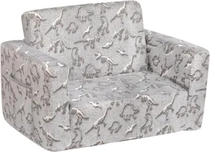 ALIMORDEN 2-in-1 Flip Out Cuddly Sherpa Toddler Couch, Convertible Sofa to Lounger, Glow in The Dark,Dinosaurs