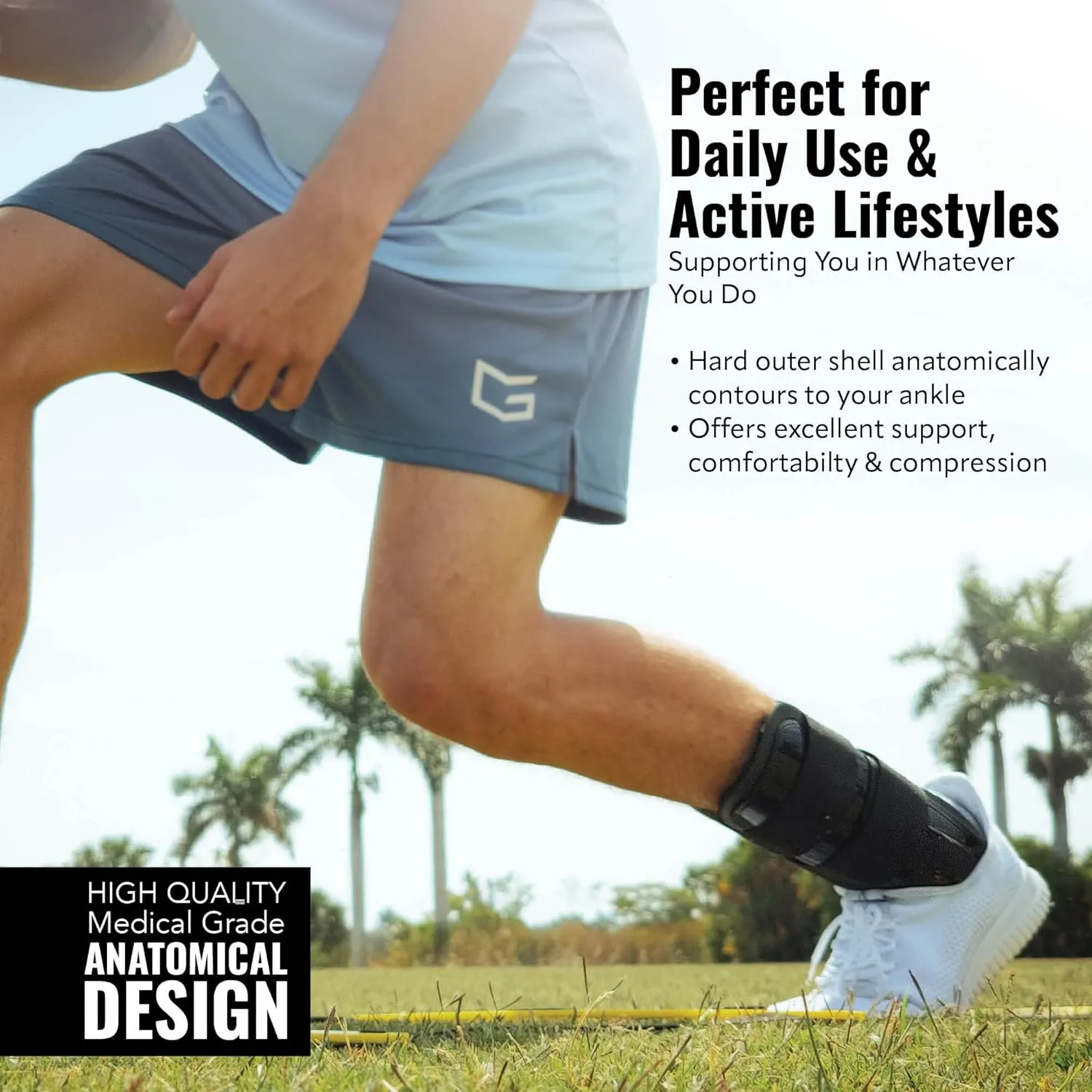 AnklePro Air Cushion Stirrup Ankle Brace, Ankle Support 3-Strap Stabilizers With Customizable Air Cushion and Foam Pads, Ankle Brace for Women and Men, Trainer, Black