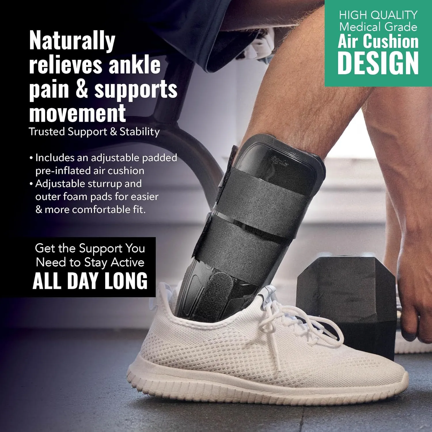 AnklePro Air Cushion Stirrup Ankle Brace, Ankle Support 3-Strap Stabilizers With Customizable Air Cushion and Foam Pads, Ankle Brace for Women and Men, Trainer, Black
