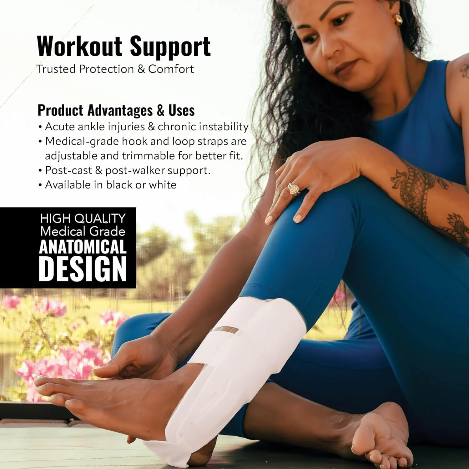 AnklePro Air Cushion Stirrup Ankle Brace, Ankle Support 3-Strap Stabilizers With Customizable Air Cushion and Foam Pads, Ankle Brace for Women and Men, Trainer, Black