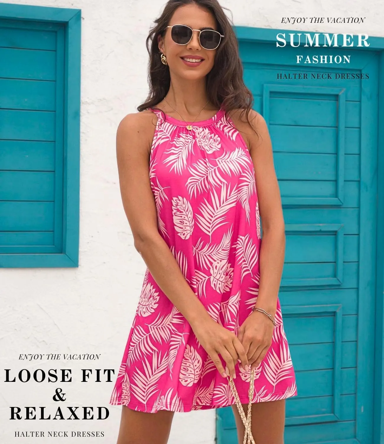 ANYFITTING Summer Dress with Built in Bra Casual Beach Sundress Flowy Halter Mini Short Dresses for Women 2025