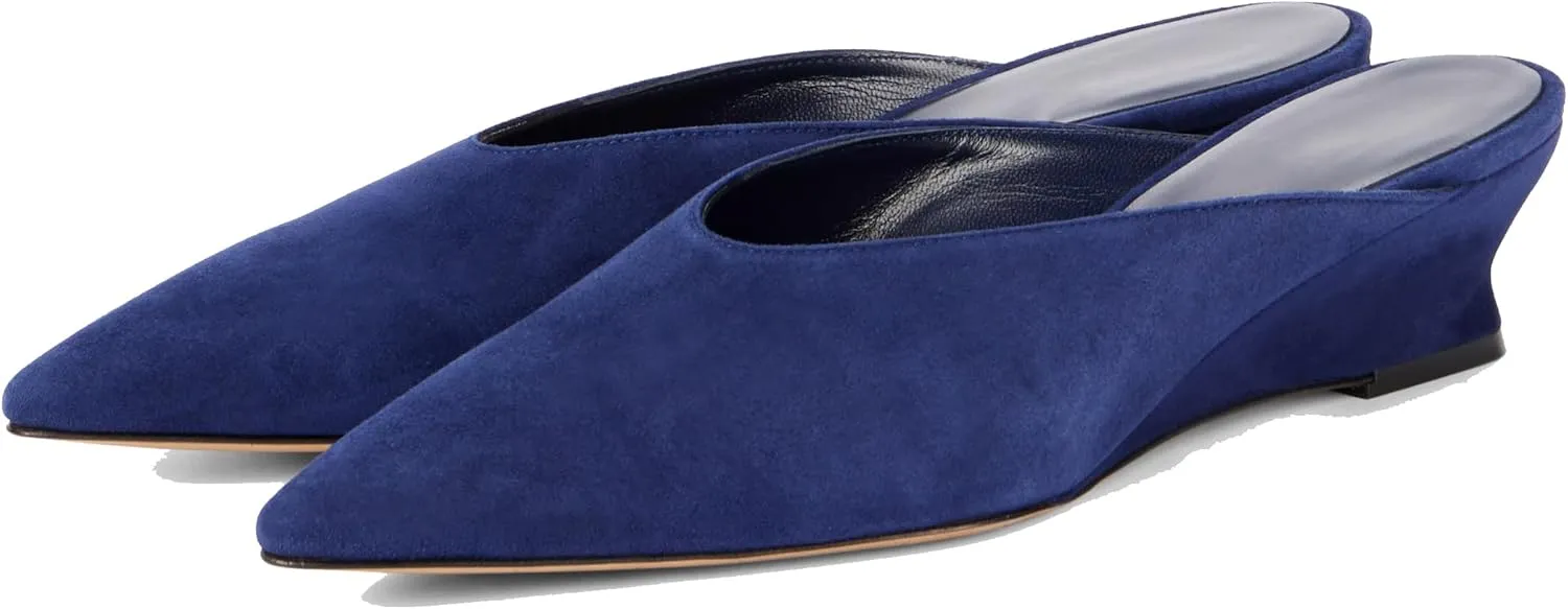 Arqa Womens Suede Wedge Mules Casual Walking Dress 2.0 in Mid Heel Sandals Comfortable Pointed Toe Flat Party Soft Slip-on Backless Shoes