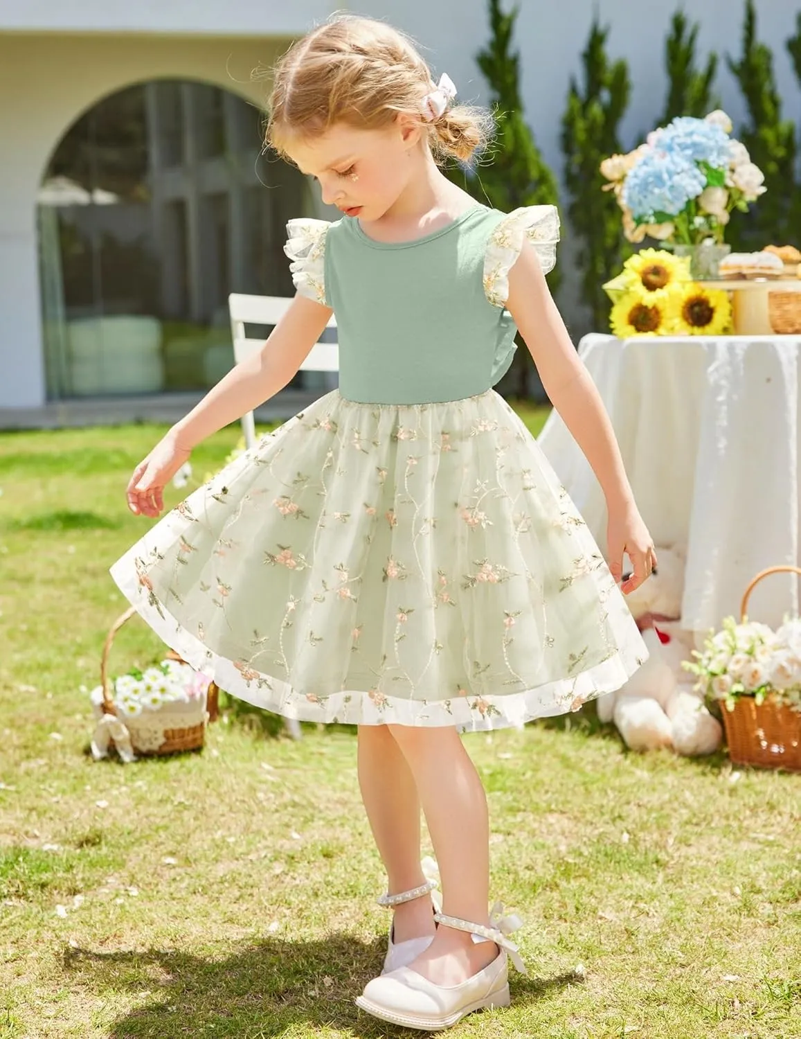 Arshiner Toddler Tutu Dress Little Girls Summer Tulle Backless Party Birthday Cotton Dresses 2-6Y