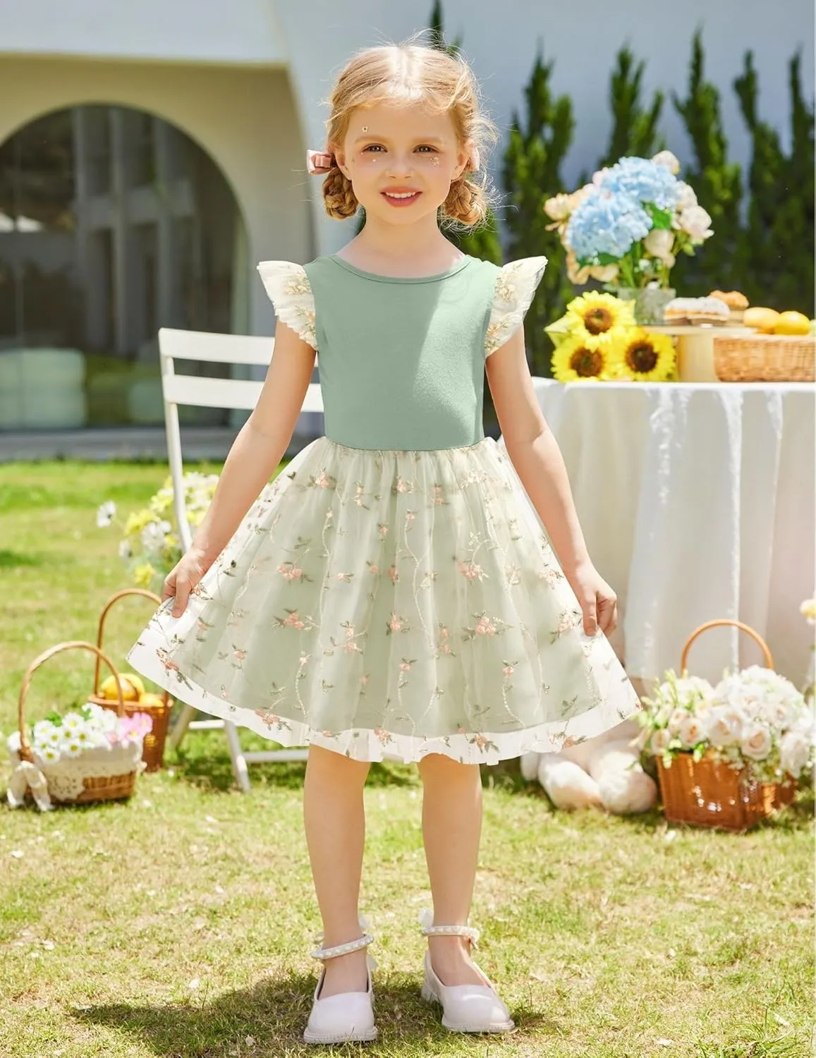 Arshiner Toddler Tutu Dress Little Girls Summer Tulle Backless Party Birthday Cotton Dresses 2-6Y