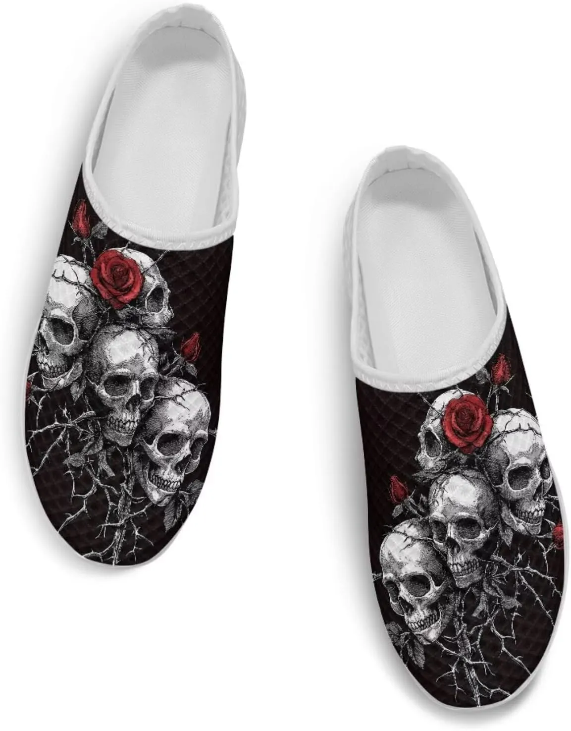 Art Skull Design Women Mesh Mules Memory Foam Flat Anti-Slip Fashion Sneakers Comfortable Slip-On Mule Garden Shoes