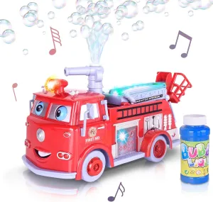 ArtCreativity Fire Truck Toy with Bubble Blowing Action – Fun Fire Engine Toy for Kids with Lights, Siren Effects, Bubble Solution & Funnel – Baby Firetruck Toy & Gift for Boys and Girls 5 