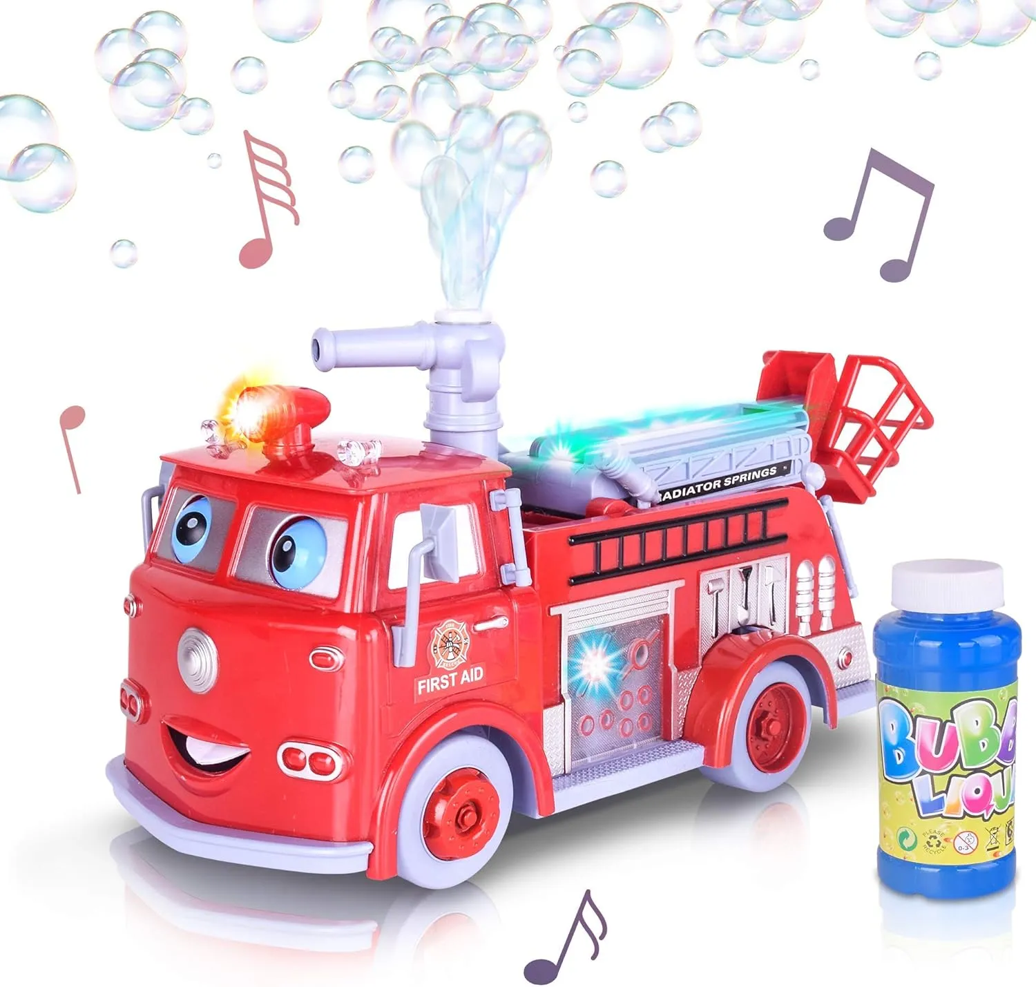ArtCreativity Fire Truck Toy with Bubble Blowing Action – Fun Fire Engine Toy for Kids with Lights, Siren Effects, Bubble Solution & Funnel – Baby Firetruck Toy & Gift for Boys and Girls 5 