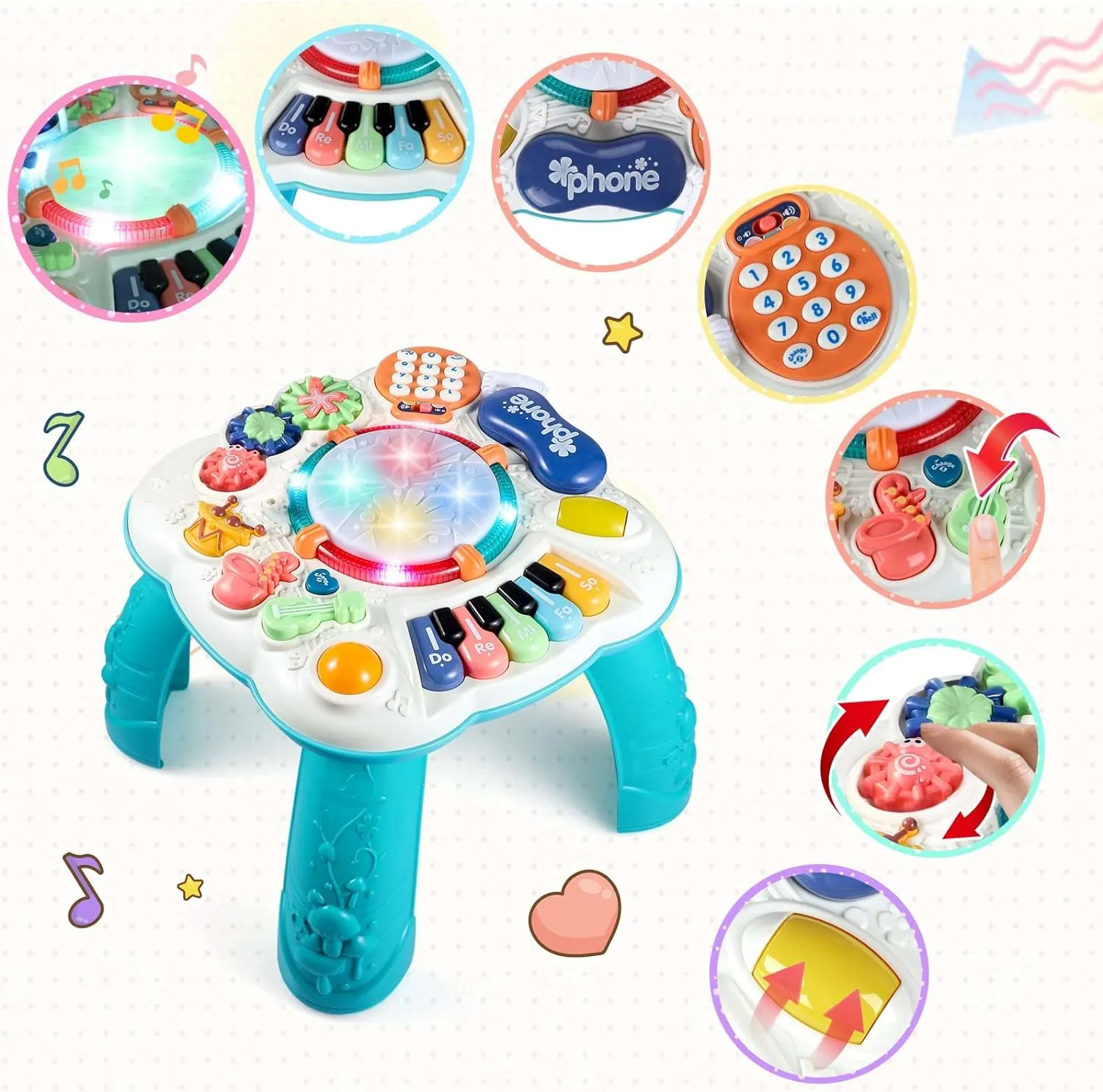 Baby & Toddler Toys, Baby Activity Center 6 to 12-18 Month Old, Learning Musical Table Toys for 1 2 3 Year Old Boys Girls Gifts