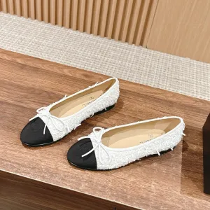 ballet flat white tweed black grosgrain