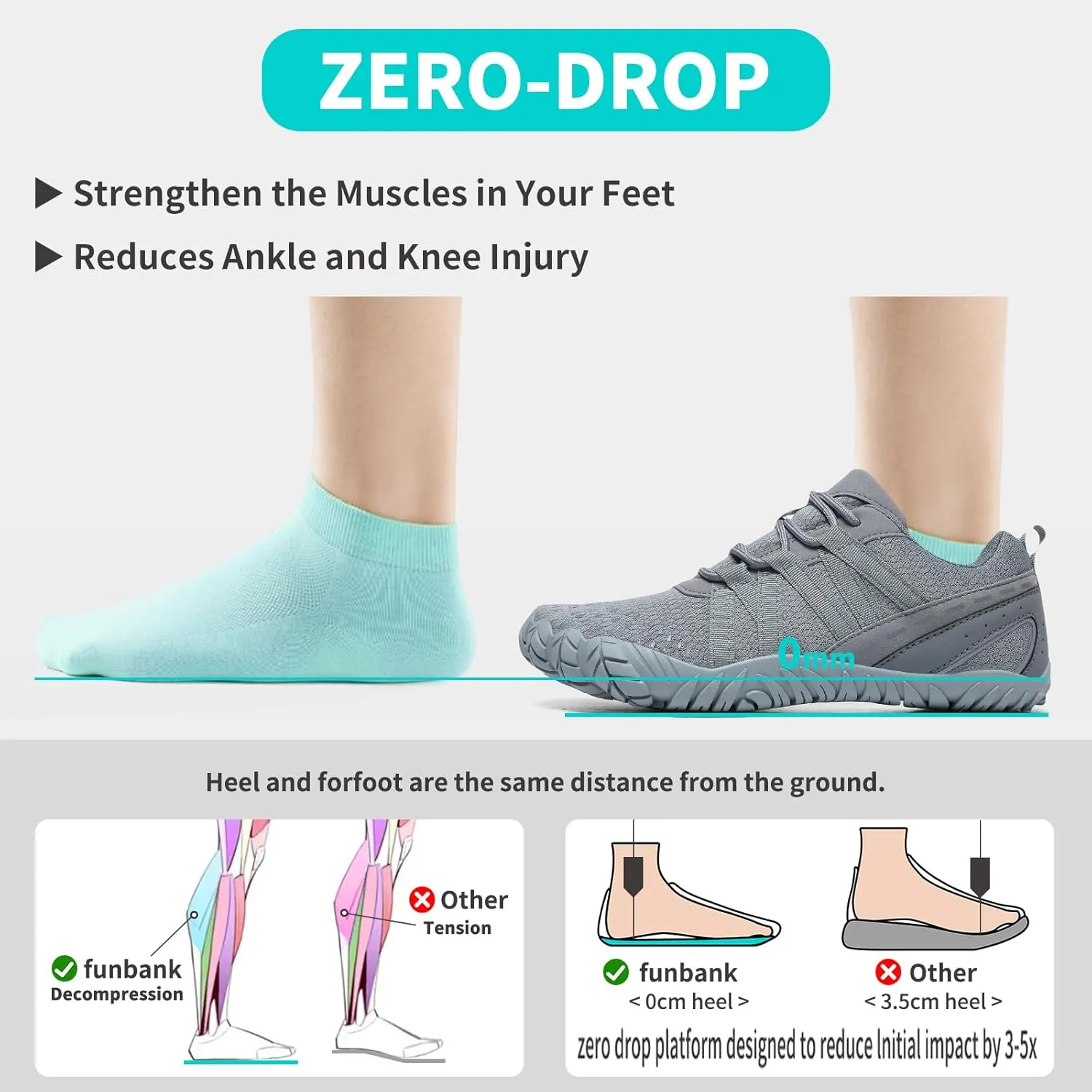 Barefoot Shoes Women Men Minimalist Zero Drop Wide Toe Box Water Shoes Hiking Barefoot Footwear Unisex Sneakers for Workout Cross-Trainer Walking Running Camping Beach Weightlifting Grounding Sport