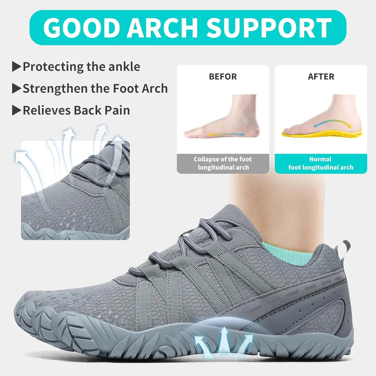 Barefoot Shoes Women Men Minimalist Zero Drop Wide Toe Box Water Shoes Hiking Barefoot Footwear Unisex Sneakers for Workout Cross-Trainer Walking Running Camping Beach Weightlifting Grounding Sport