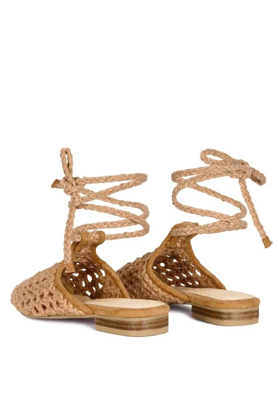 BARTSI Handwoven Cotton Tie Up Mule Flats