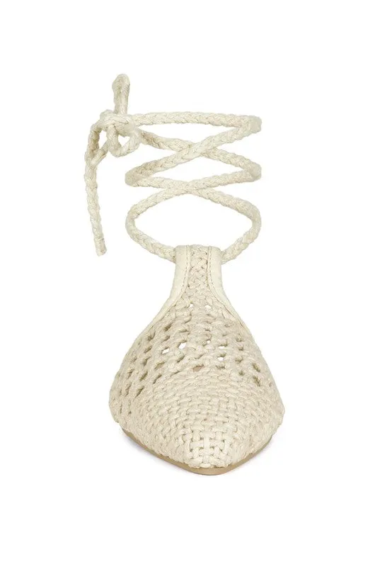 BARTSI Handwoven Cotton Tie Up Mule Flats