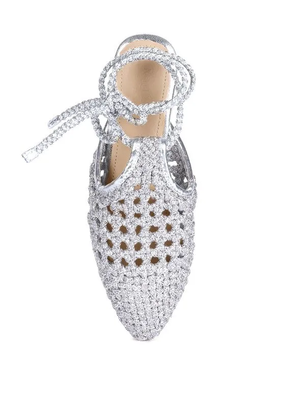 BARTSI Handwoven Cotton Tie Up Mule Flats