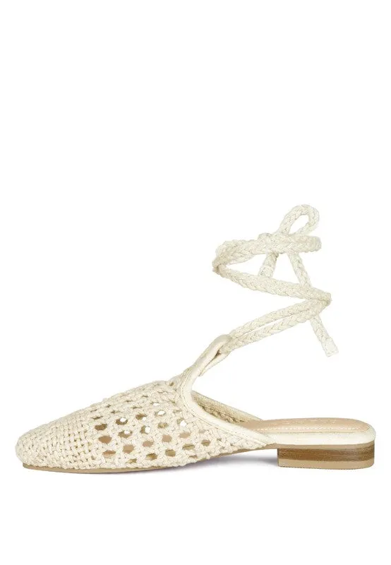 BARTSI Handwoven Cotton Tie Up Mule Flats
