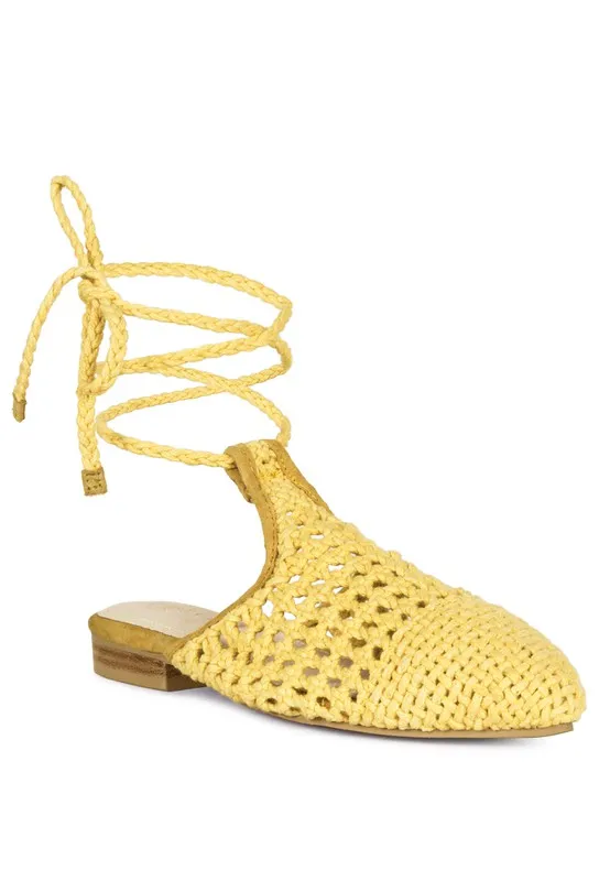 BARTSI Handwoven Cotton Tie Up Mule Flats