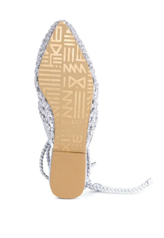 BARTSI Handwoven Cotton Tie Up Mule Flats