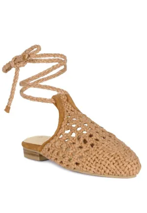 BARTSI Handwoven Cotton Tie Up Mule Flats