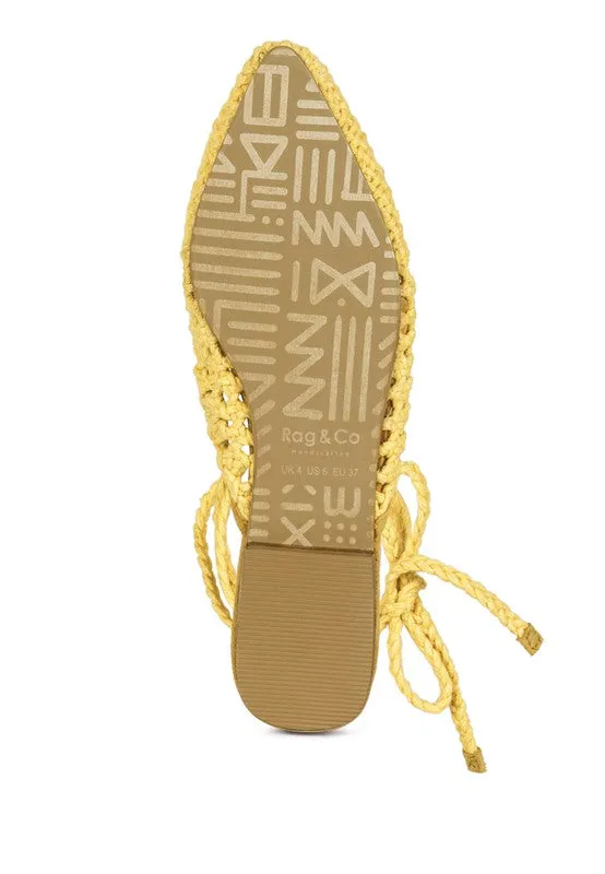 BARTSI Handwoven Cotton Tie Up Mule Flats