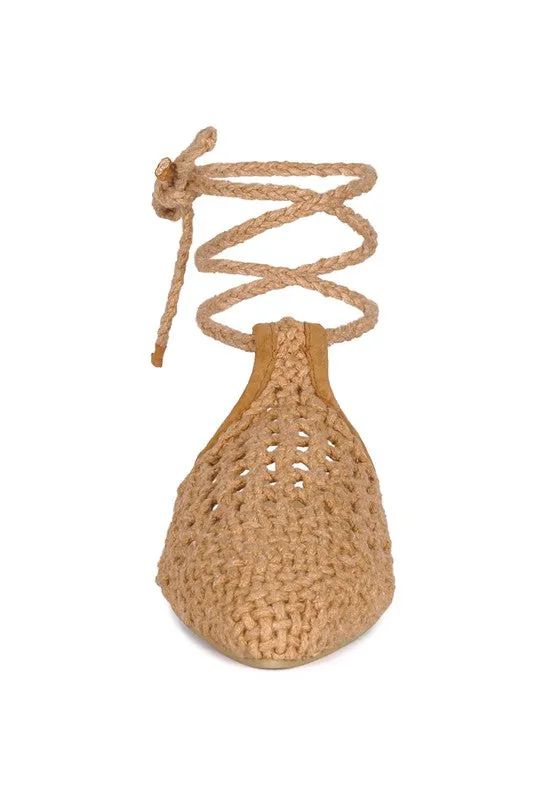 BARTSI Handwoven Cotton Tie Up Mule Flats