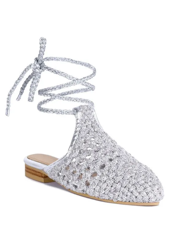 BARTSI Handwoven Cotton Tie Up Mule Flats