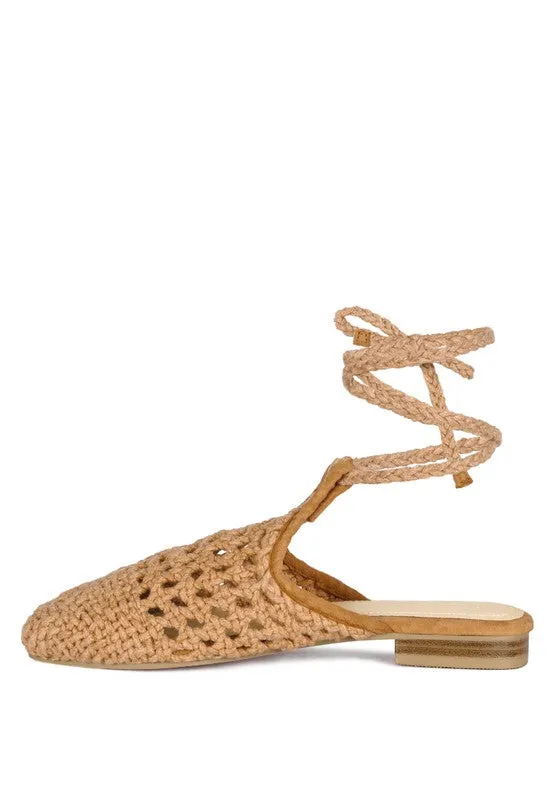 BARTSI Handwoven Cotton Tie Up Mule Flats