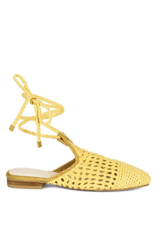 BARTSI Handwoven Cotton Tie Up Mule Flats