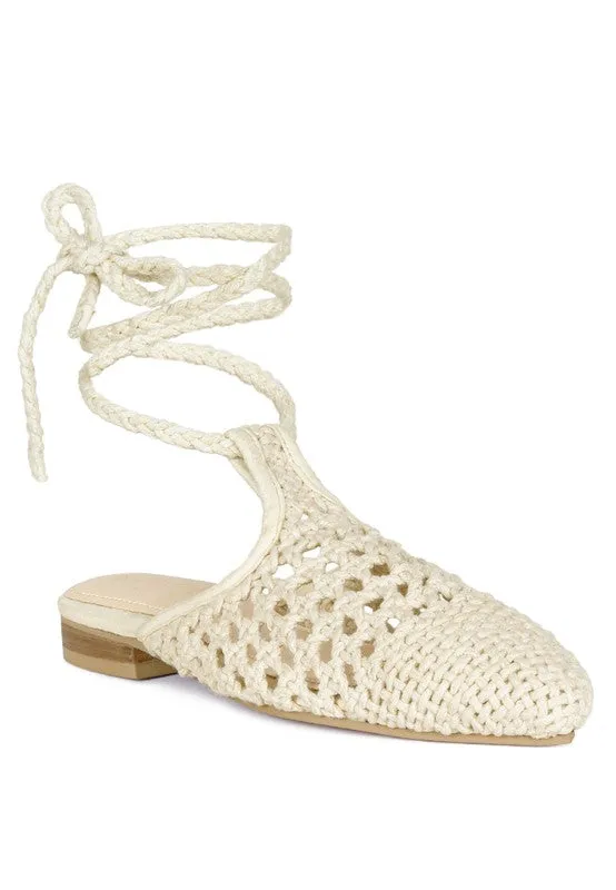 BARTSI Handwoven Cotton Tie Up Mule Flats