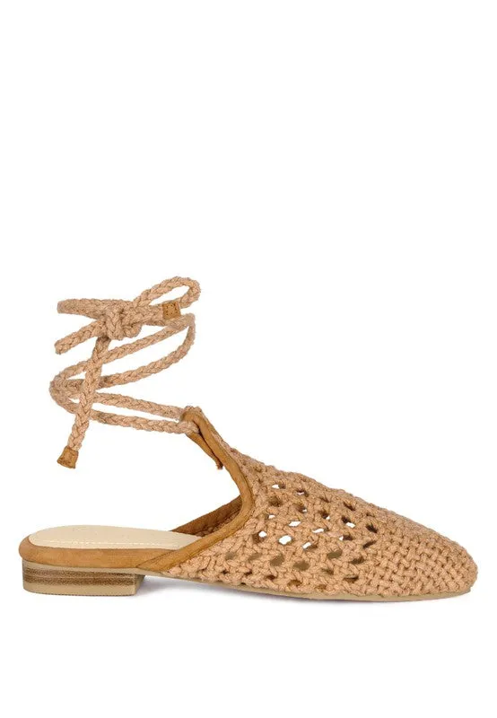 BARTSI Handwoven Cotton Tie Up Mule Flats