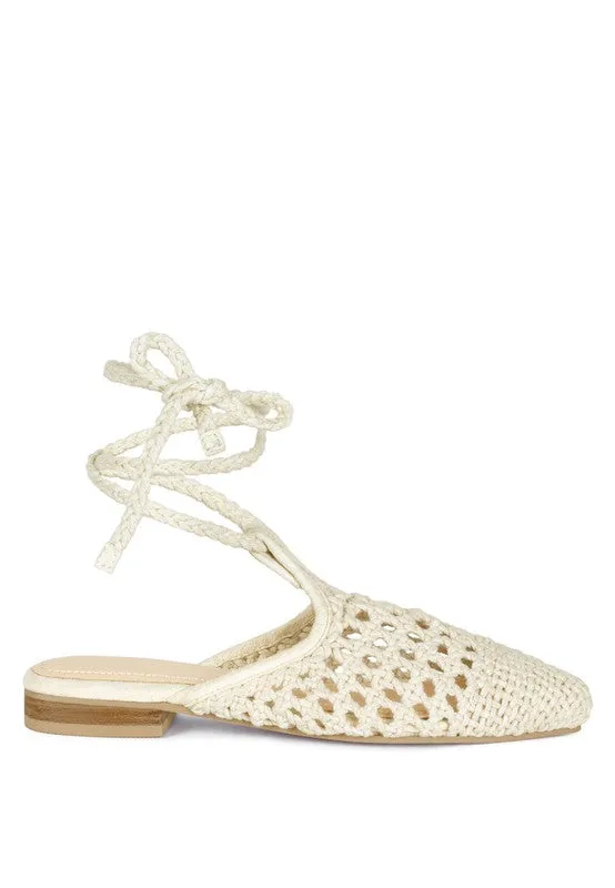 BARTSI Handwoven Cotton Tie Up Mule Flats
